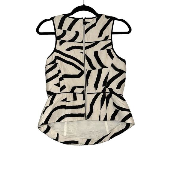 TIBI Zebra Print Wool Silk Blend Sleeveless Cream Black Abstract Peplum Top 2 - Picture 4 of 9